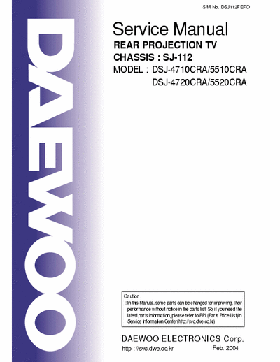 Daewoo DSJ-4710CRA  DSJ-4720CRA  DSJ-5510CRA  DSJ-5520CRA Service Manual Rear Projection Television - (7.223Kb) 4 Part File - pag. 88